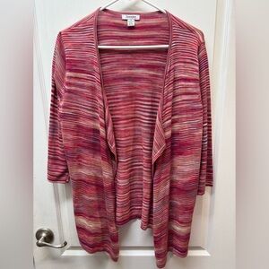 Hampshire Studios Women's Pink & Red Striped 3/4 Length Sleeve Cardigan Size SM